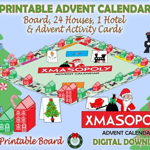 Printable Advent Calendar Houses, DIY Advent Calendar, Monopoly Advent Calendar, DIY Kids Advent Calendar, Printable PDF