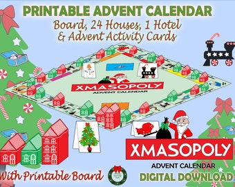 Printable Advent Calendar Houses, DIY Advent Calendar, Monopoly Advent Calendar, DIY Kids Advent Calendar, Printable PDF