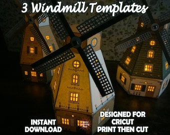 Dutch Windmills, Paper craft Windmills, Luminary Lanterns, Print Then Cut, Cricut Project, Instant Download
