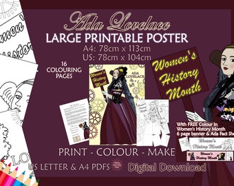Ada Lovelace Colouring Poster: Women's History Month Activity (Digital Download)