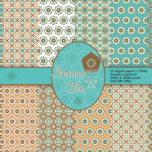 Papiers numériques d'art islamique, décoration du ramadan, motifs géométriques, dessins sans couture, téléchargement numérique