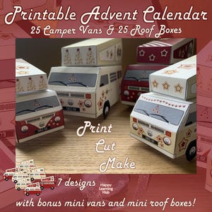 Printable Advent Calendar Boxes, Camper Van Advent Calendar, Novelty Calendar, DIY Advent, Retro Advent, Christmas Calendar, Printable PDF