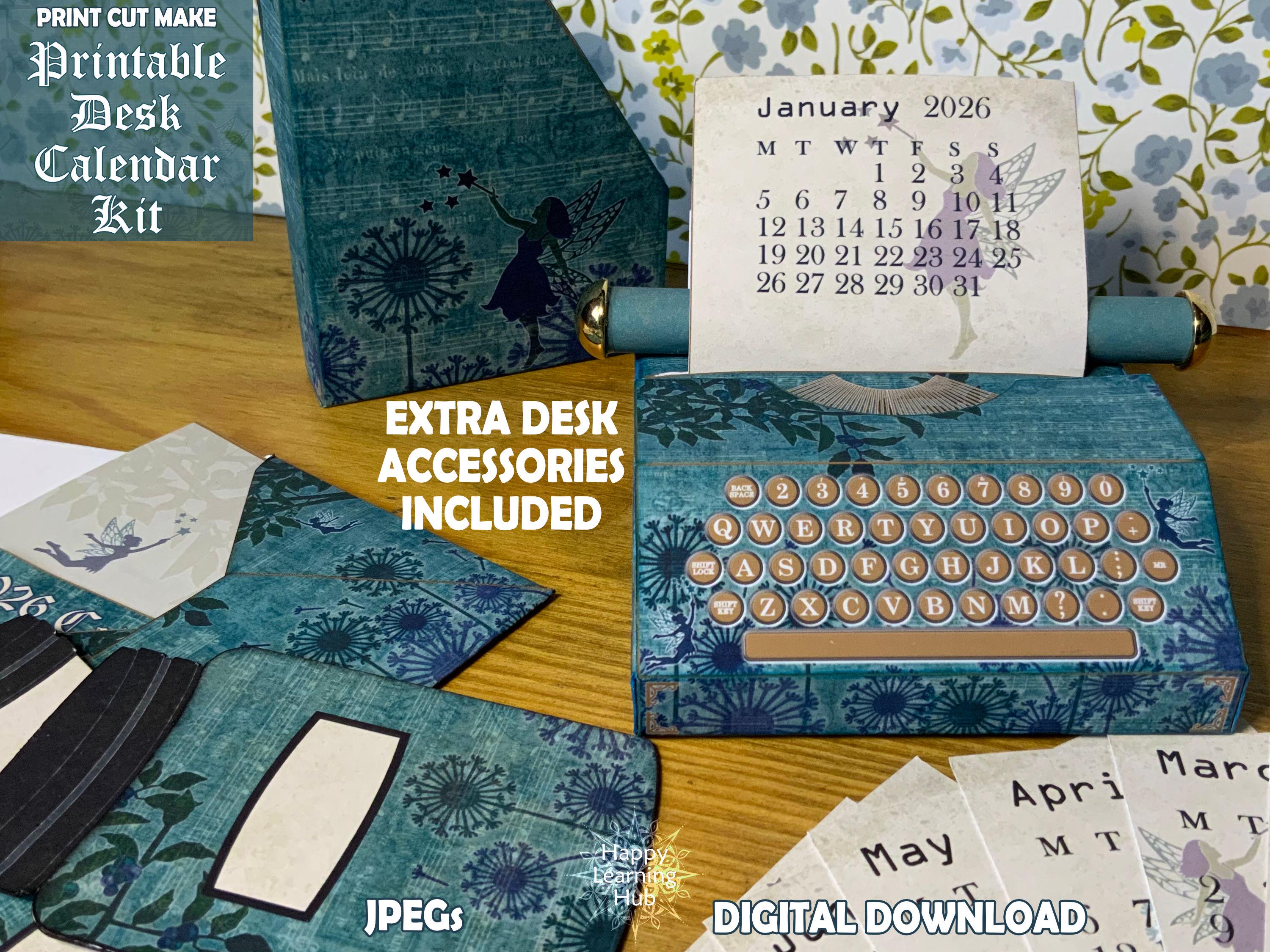 2026 Printable Desk Calendar, Papercraft Typewriter and Accessories ...