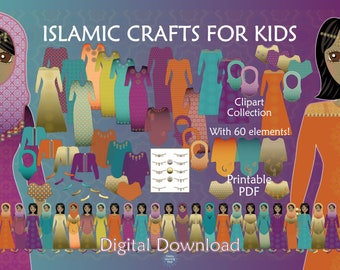 Islam Printable Crafts for Kids, Islamic Art Printable, Clipart Collections, Paper Doll Toy, Girl's Crafts, Printable PDF, Digital Download