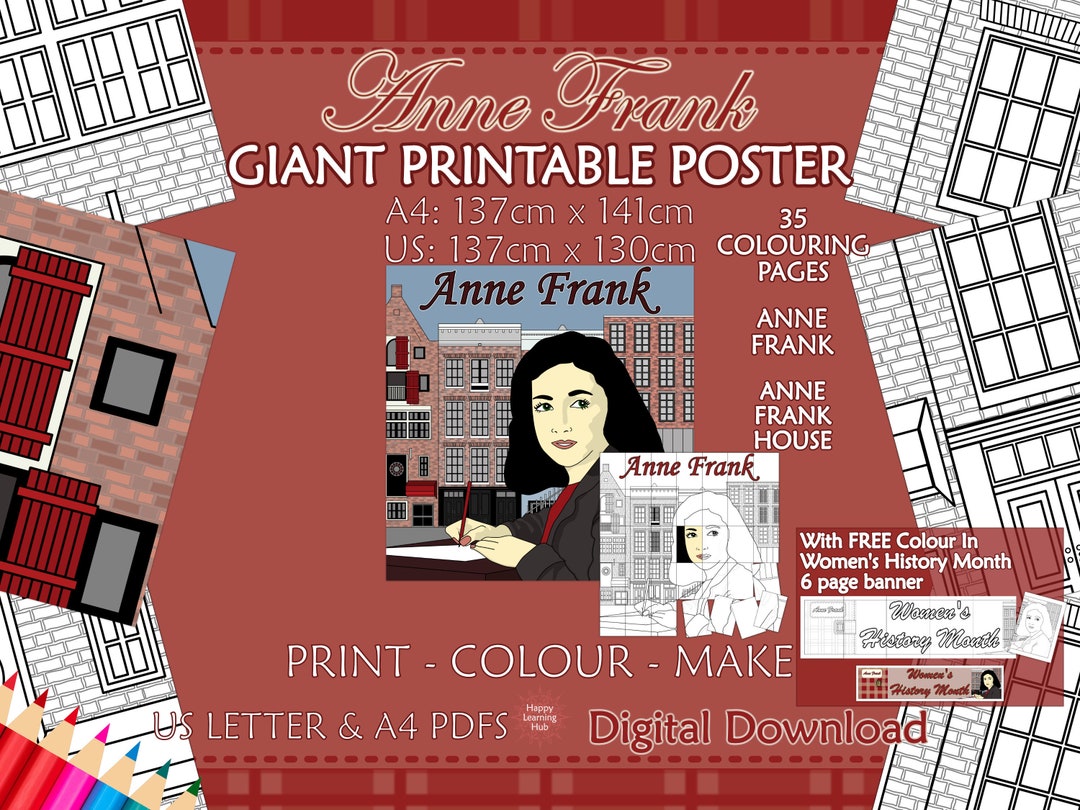 Women's History Month, Large Printable Colouring Poster, Anne Frank ...