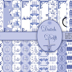 Documenti digitali olandesi, Delft olandese, Modelli senza cuciture olandesi, Pacchetto di documenti digitali, Blu Delft, Amsterdam, Download istantaneo