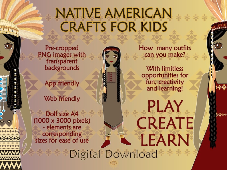 Native American Clipart Bundle, Native American Crafts for Kids, Cherokee Paper Doll, Printable ...