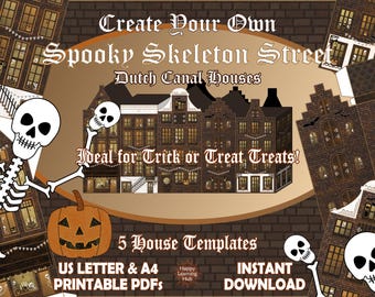 Halloween Spooky Skeleton Dutch Canal Houses: Trick or Treat Boxes (Digital Download)