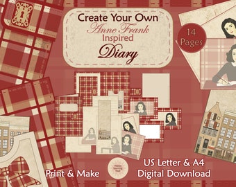Anne Frank Inspired Tartan Diary Kit: Printable Paper Diary (Digital Download)