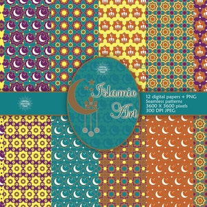 Islamitische kunst digitale papieren, Ramadan decor, geometrische patronen, naadloze ontwerpen, digitale download