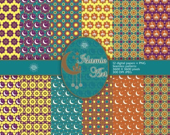 Islamic Art Digital Papers,  Ramadan Decor, Geometric Patterns, Seamless Designs,  Digital Download