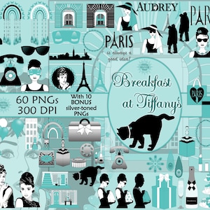 Breakfast at Tiffany&#39;s Clipart: Audrey Hepburn PNG Images (Digital Download)