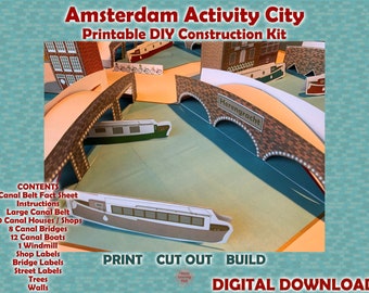 Printable Amsterdam Activity City, Dutch Paper Houses, DIY Construction Kit, Children's Crafts, Printable Toys, Digital Download