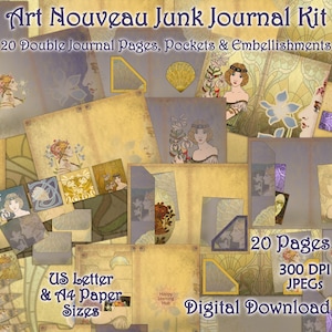 Art Nouveau Junk Journal Kit, Printable Art Nouveau, Vintage Style Junk Journal, Art Nouveau Ephemera, Art Nouveau Ladies, Instant Download