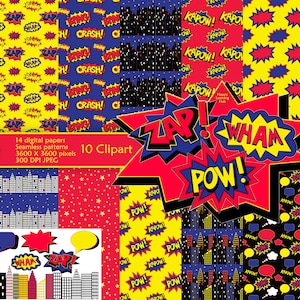 Papier numérique super héros, papier peint numérique comique, Wonder Woman, papier d’artisanat, motif sans couture, papier collage, téléchargement numérique