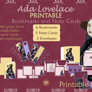 Ada Lovelace Bookmarks and Note Cards, Ada Lovelace Bookmarks, Ada Lovelace Note Cards, Computer Science, Historical Women, Digital Download