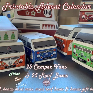 Printable Advent Calendar Boxes, Camper Van Advent Calendar, Novelty Calendar, DIY Advent, Retro Advent, Christmas Calendar, Printable PDF