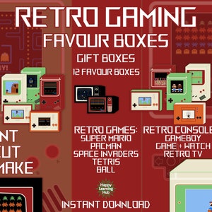 Printable Favour Boxes, Gaming Party Favours, Printable Boxes, Treat Boxes, Gift Box, Gamer, Pacman, Super Mario, PDF, PNG, Instant Download