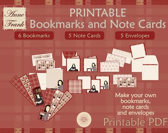 Anne Frank Bookmarks and Note Cards, Anne Frank House, Printable Bookmarks, Printable Notecards, Printable Envelopes, Digital Download