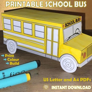 Afdrukbare schoolbus, knutselactiviteit, Kids Crafts, Afdrukbaar speelgoed, Leren en school, Knutselen, Kleurplaten, 3D-model, Digitale download
