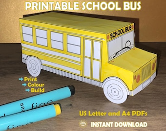 Printable School Bus Craft: DIY Colouring 3D Model (Digital Download)