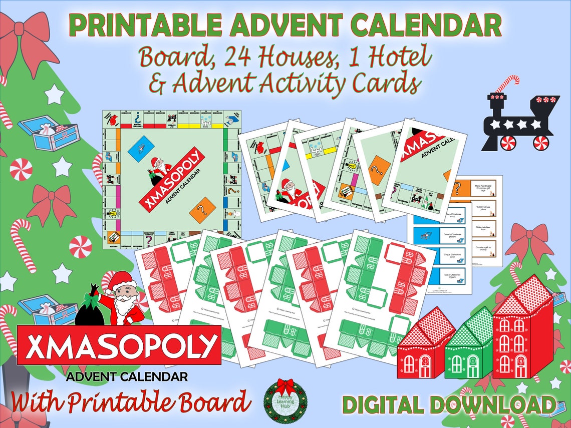 Printable Advent Calendar Houses, DIY Advent Calendar, Monopoly Advent