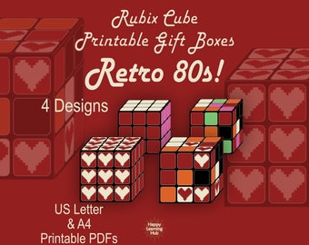 Printable Gift Boxes, Favour Boxes, Novelty Gift Box, 80s theme, Rubix Cube, Printable Box Template, Retro, PDF, Digital Download