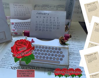 2026 Vintage Typewriter Desk Calendar: DIY Papercraft (Digital Download)