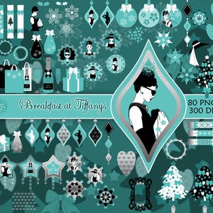 Breakfast at Tiffany&#39;s Clipart Images, Christmas Clipart, Audrey Hepburn Clipart, Holly Golightly, PNGs, Digital Download
