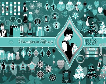 Breakfast at Tiffany's Clipart Images, Christmas Clipart, Audrey Hepburn Clipart, Holly Golightly, PNGs, Digital Download