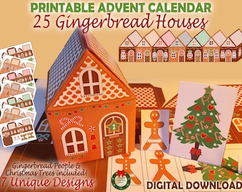 Printable Gingerbread House Advent Calendar, DIY Christmas Village, 3D House Advent Calendar, Digital Download