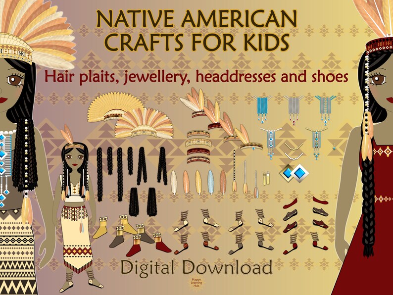 Native American Clipart Bundle, Native American Crafts for Kids, Cherokee Paper Doll, Printable ...