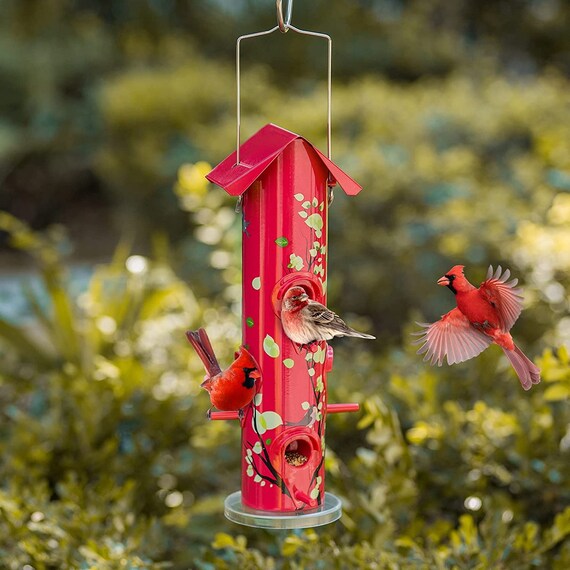 Red Metal Bird Feeder Metal Bird Feeder Hummingbird Feeder Etsy