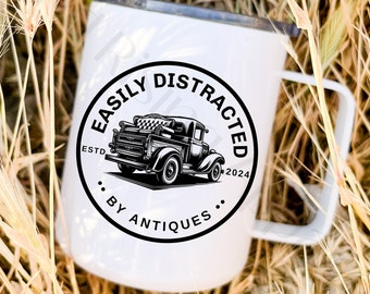 Tazza da caffè isolata da 10 once di oggetti d'antiquariato personalizzati per il regalo personalizzato per l'amante dell'antiquariato personalizzato Facilmente distratto dagli oggetti d'antiquariato Regalo antico divertente