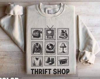 Thrift Shop Sweatshirt Vintage Graphic Crewneck Retro Aesthetic Pullover Cozy Unisex Apparel Thrift Lover Gift Eco Friendly Style