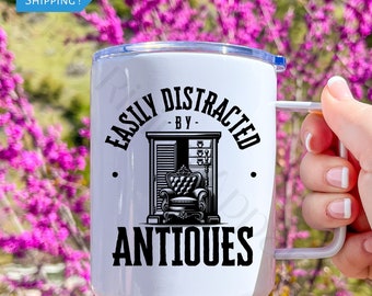 Tazza da caffè isolata da 10 once con scritta "Antiquariato" per compleanno, regalo personalizzato per gli amanti dell'antiquariato, facilmente distratto dagli oggetti d'antiquariato, divertente regalo antico