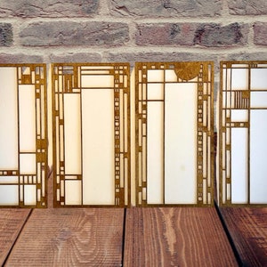 Boho Modern Frank Lloyd Wright-inspired Art Deco Stained Glass wood wall art, 4 panels, decor wall art original-J