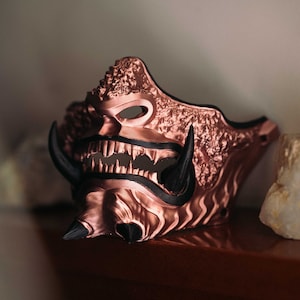 Oni half mask, Japanese wearable samurai style ,cosplay, Hannya Mask ,mempo mask, Black & Bronze, Carnival mask