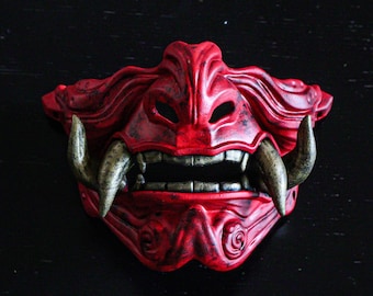 Handmade Samurai Mempo Mask: Japanese Oni Style, Wearable or Decorative