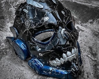 Masque crâne cyberpunk - Cosplay de science-fiction futuriste - Imprimé en 3D fabriqué à la main - Costume techwear dystopique - Halloween