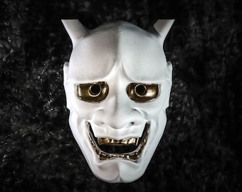 Masque Oni blanc fait main : Hannya japonaise, cosplay de samouraï, décoration d'intérieur