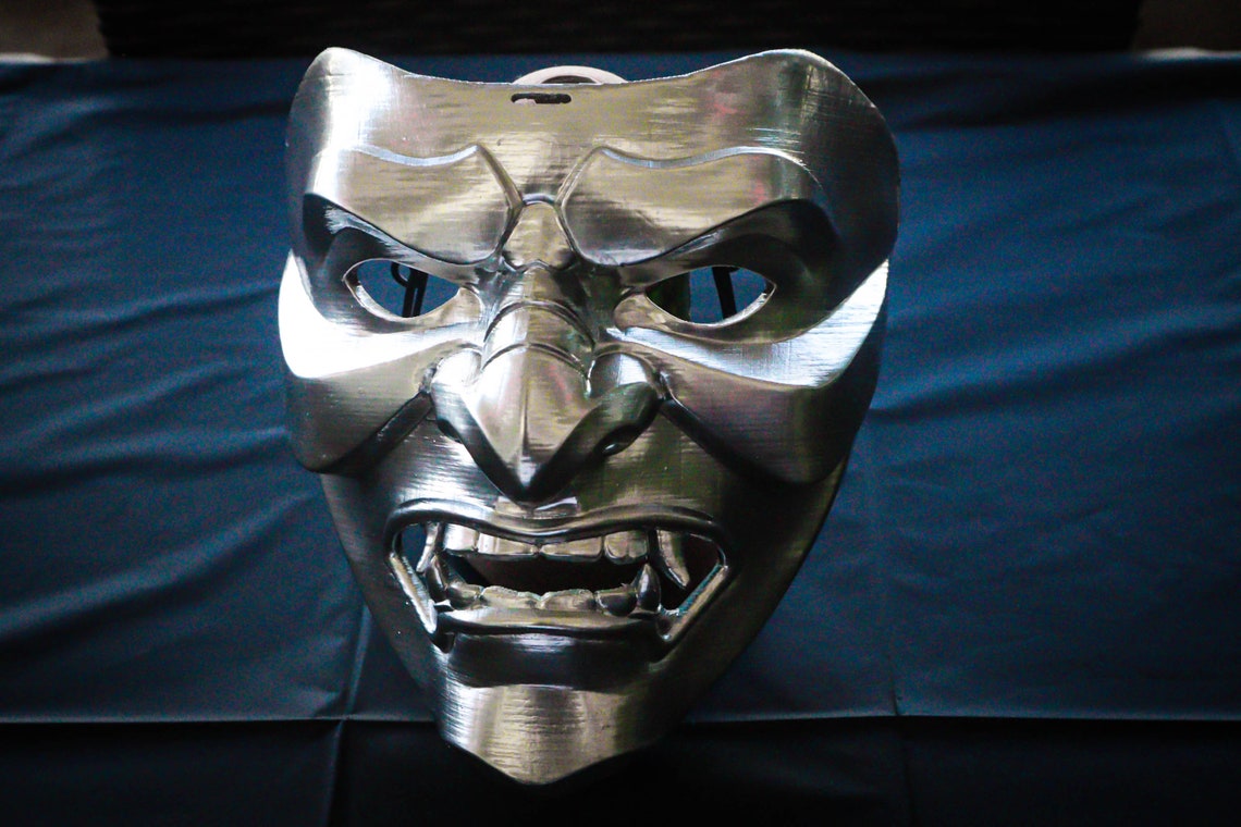 Kabuto Japanese Mask Silver Chrome, Wearable, Oni Samurai Full Face ...