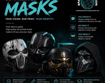 Benutzerdefinierte 3D gedruckte Maske | Leichte Cosplay Maske | Langlebige handgefertigte tragbare Prop | Personalisierte Kostüm