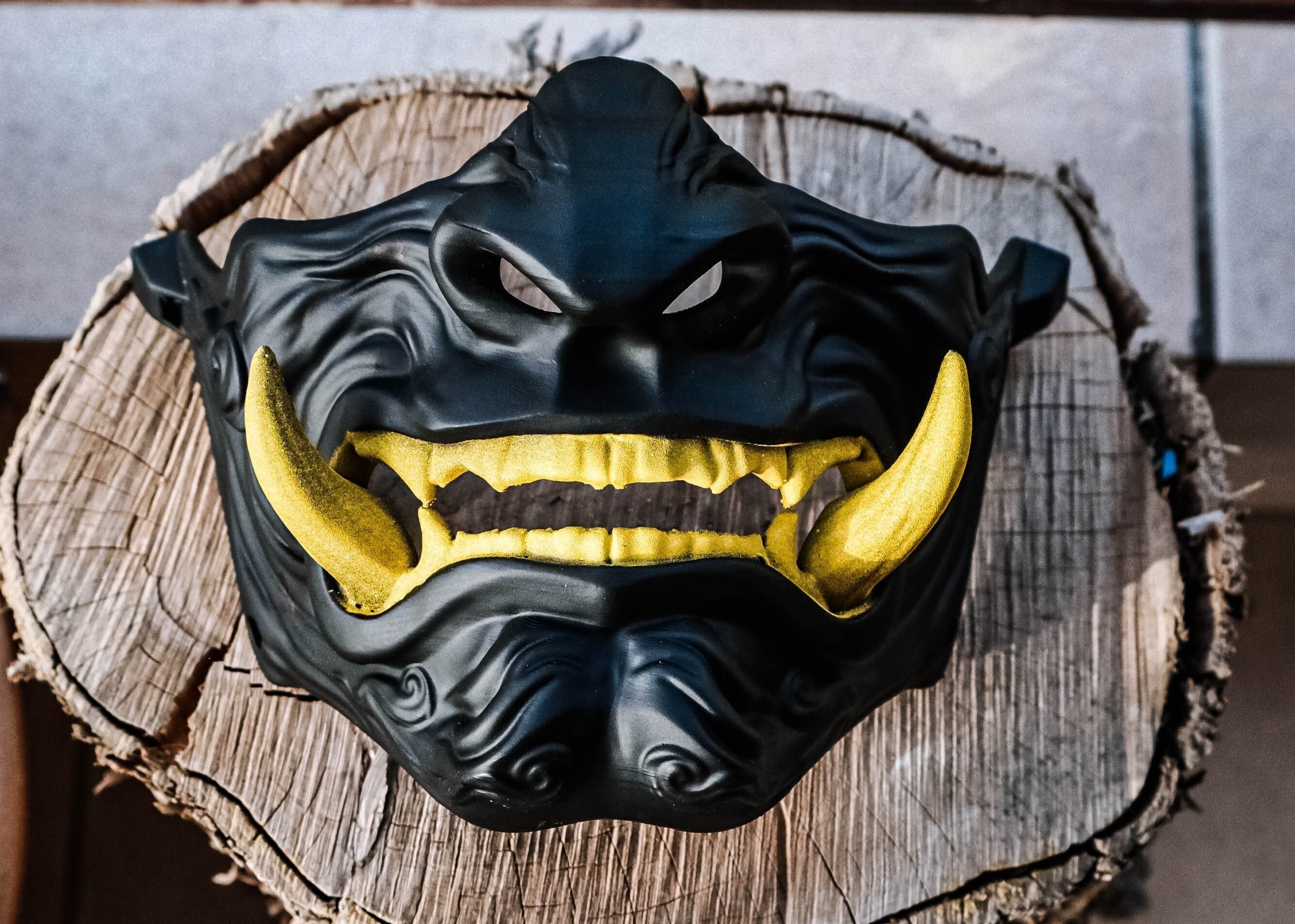 Oni Half Face Wearable Mempo Mask Japanese Samurai Demon Cosplay