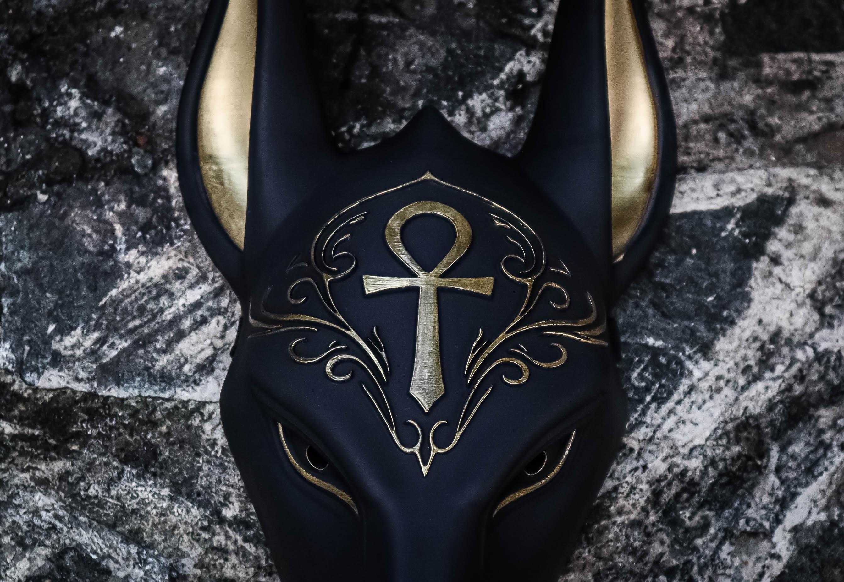 Handmade Anubis Jackal Mask – Egyptian God, Black & Gold, Wearable or ...