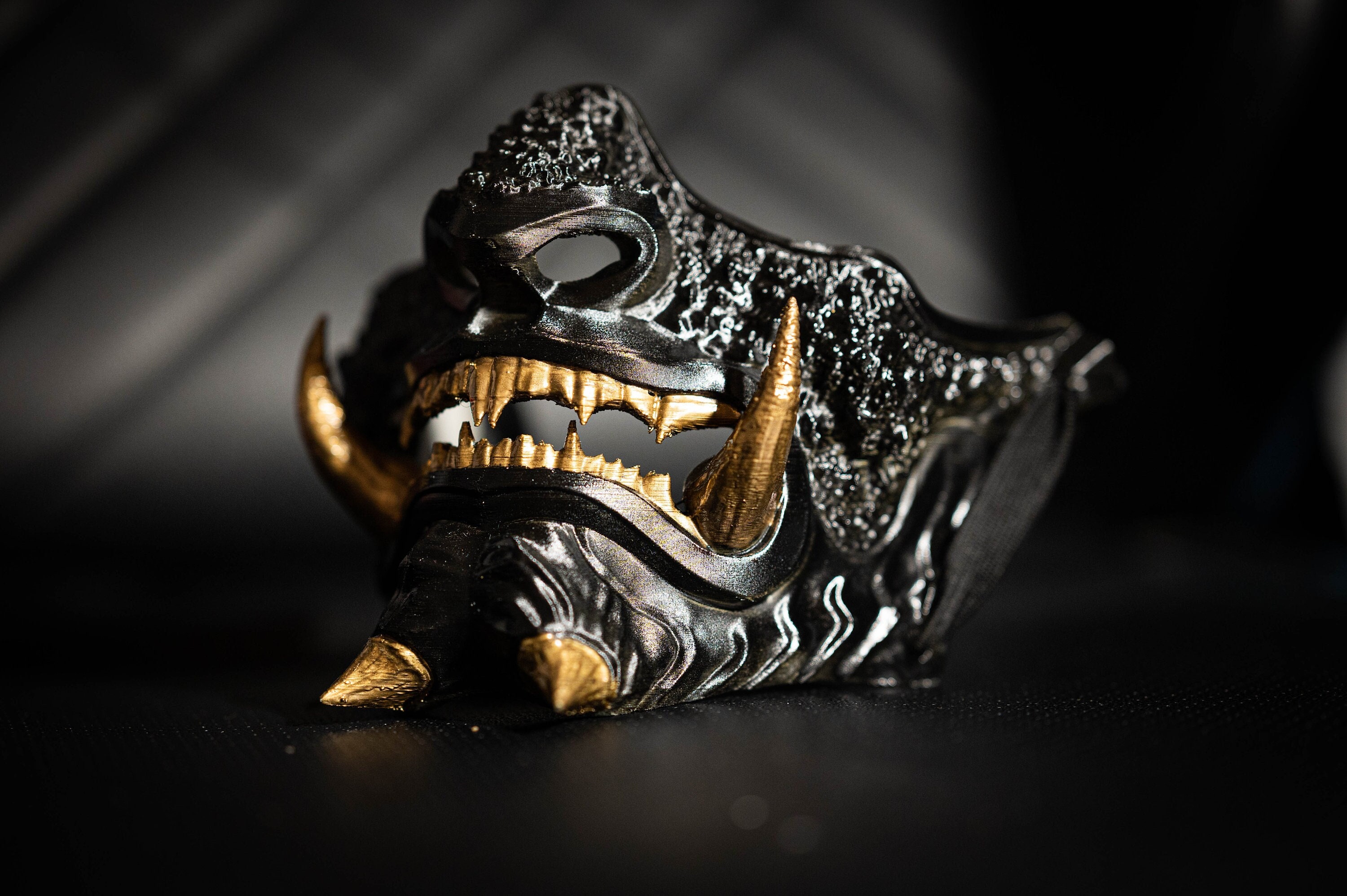 3D Printed Oni Mask Black Gold Samurai Mempo Cosplay Hannya Mask Etsy