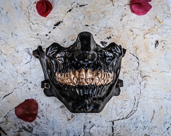 Black & Gold Skull Mask: Wearable Half Face Cosplay Mask