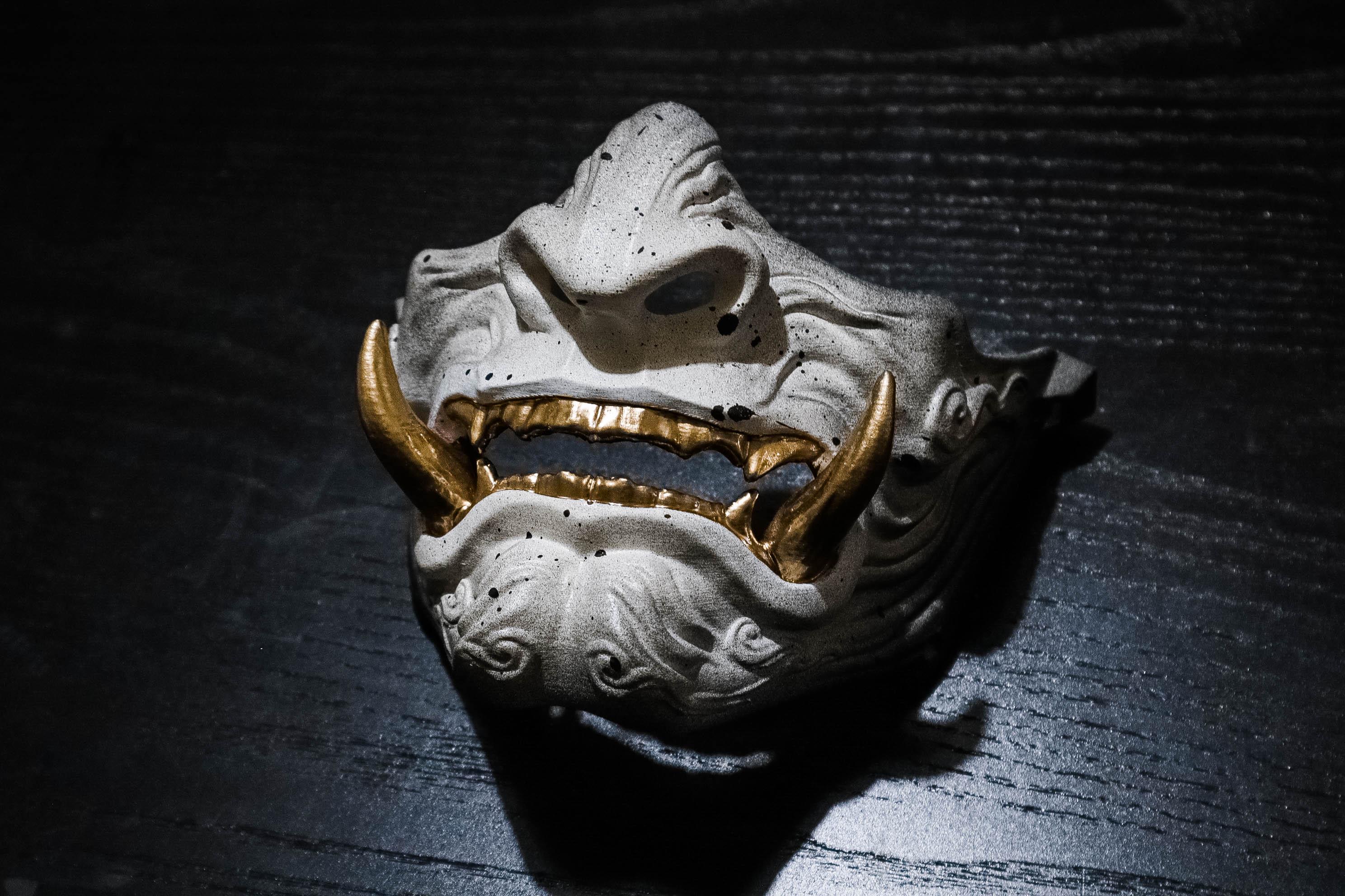 Japanese Half Face Camo Oni Mask - Wearable Mempo Traditional Samurai ...