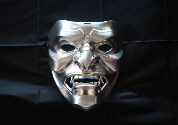 恵比寿 お面 cimestone replicas Kabuto Japanese Mask Silver Chrome, Wearable, Oni Samurai Full