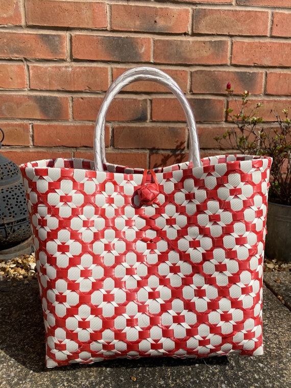 Recycled Plastic Woven Bag Picnic Basket Bagsummer Bag Etsy